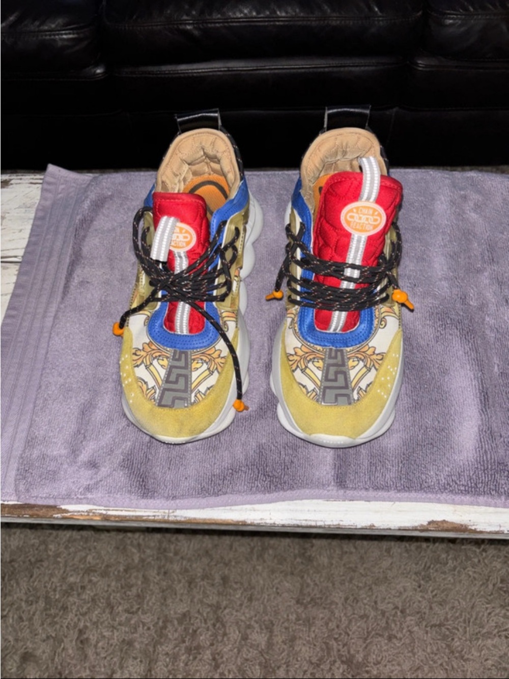 Versace Multicolor Baroque Accent Sneakers with Red, Blue, Yellow